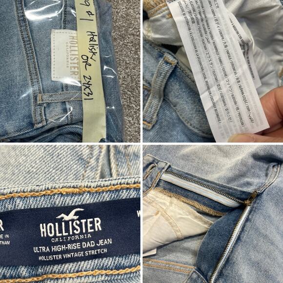 Hollister Women ultra high rise dad jean sz 0R 24x31 distress light wash stretch - Picture 11 of 12
